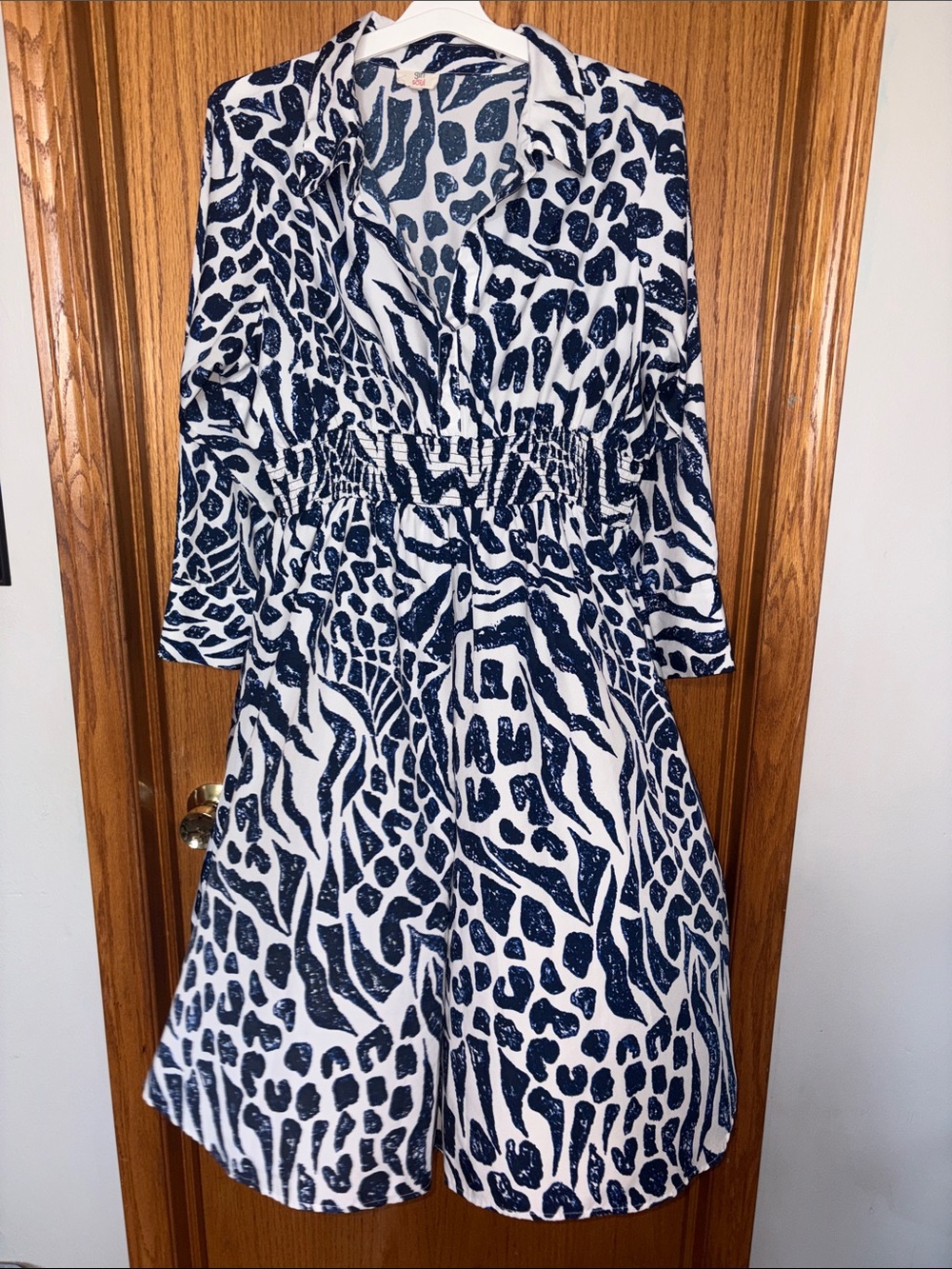Women's Navy and White Printed Shirt Dress